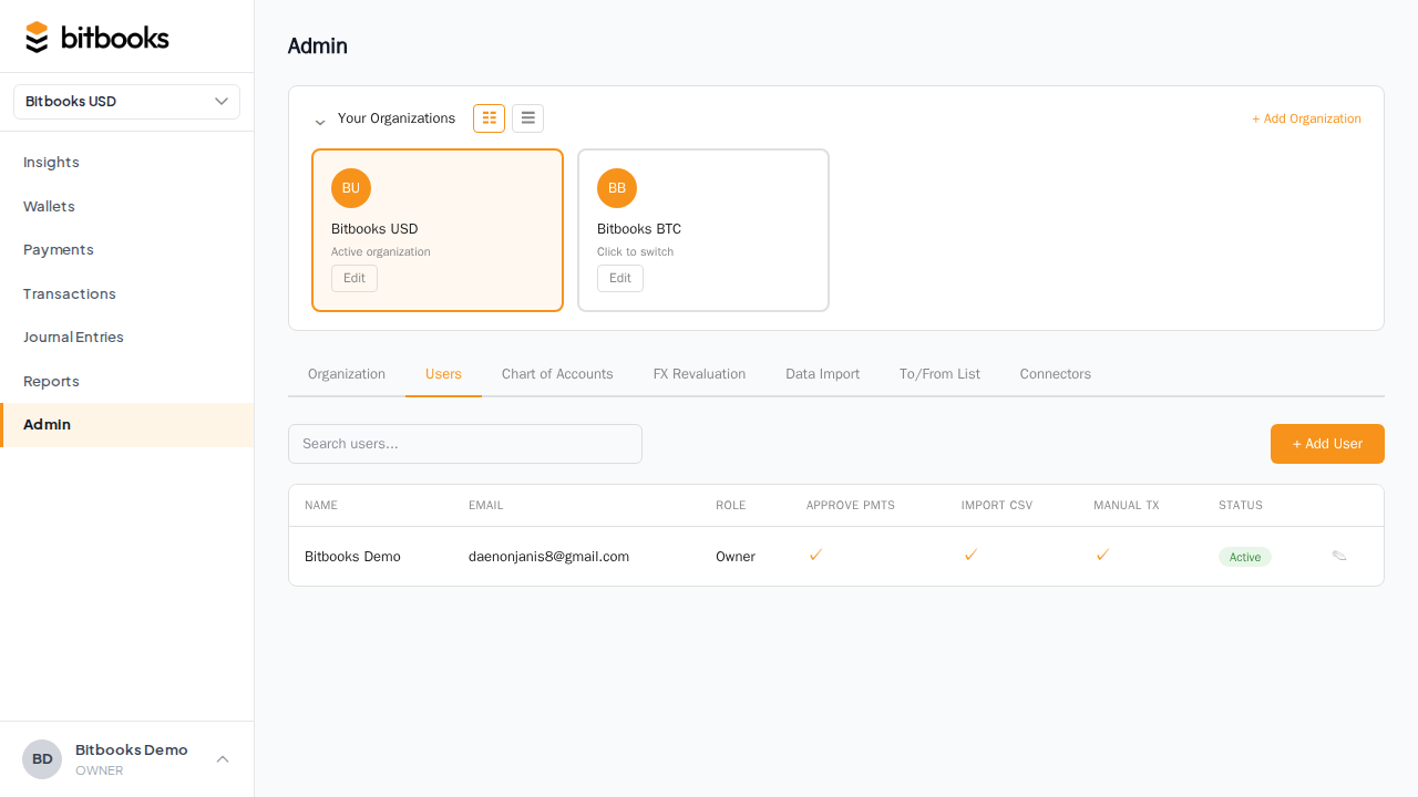 Admin Users tab with the Invite User button highlighted, then the modal showing email + role fields