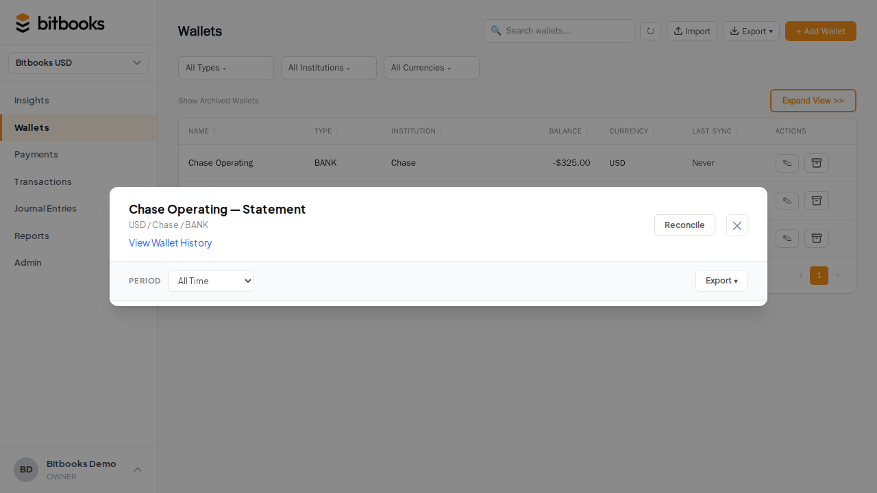 Wallet detail page with the Reconnect option visible in the actions menu