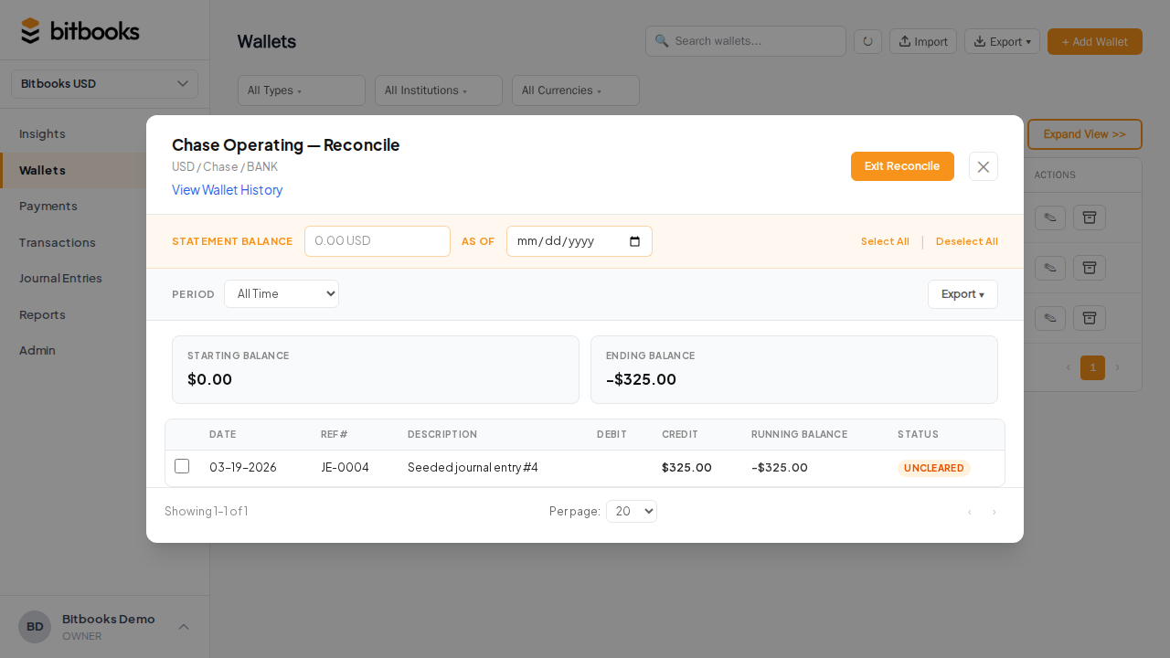 Reconciliation screen showing transactions with checkboxes, some ticked as reconciled, some not